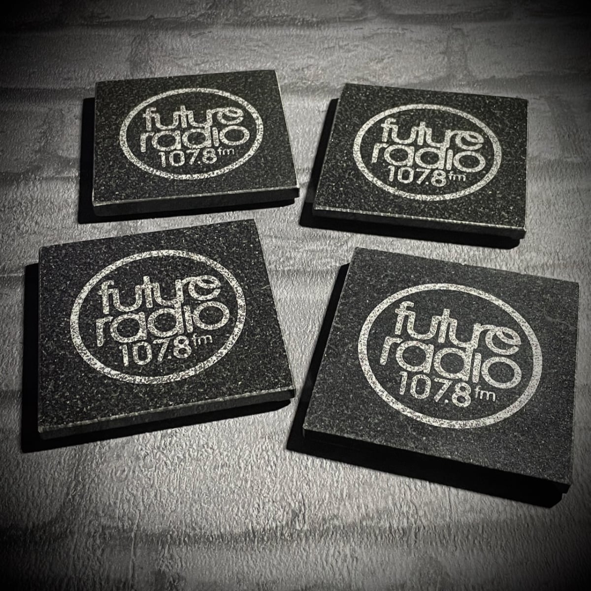 Custom laser engraved granite coaster for Future Radio's Green Room Custom laser engraved granite coaster for Future Radio's Green Room