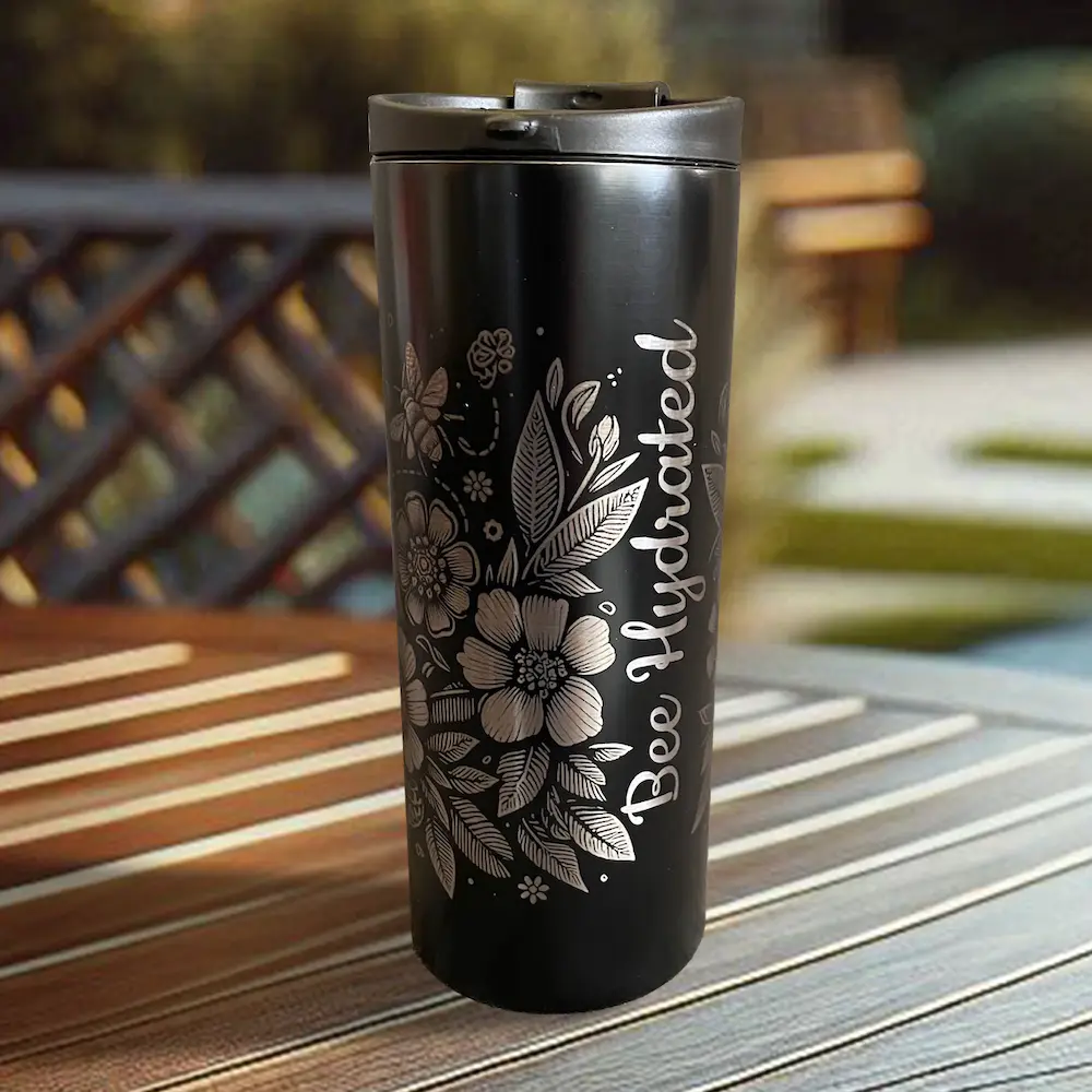 Bee-hydrated travel cup back.webp