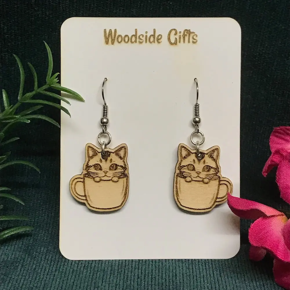 Cats in Cups - Barista Dangly Earrings