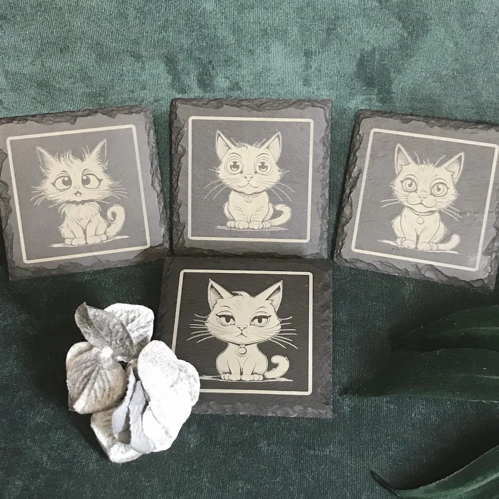 Wide Eyed Cats - Square Slate Coasters