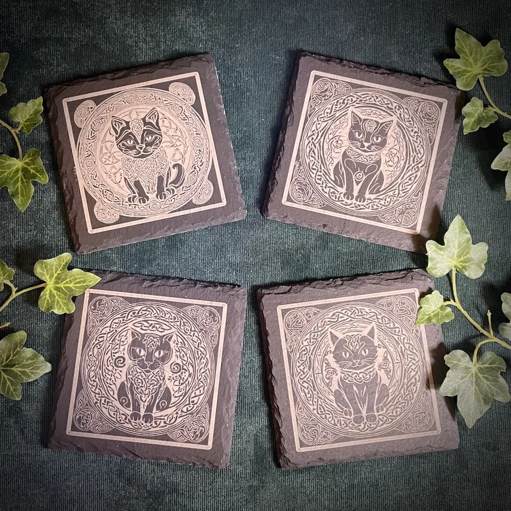 Celtic Cats - Square Slate Coasters