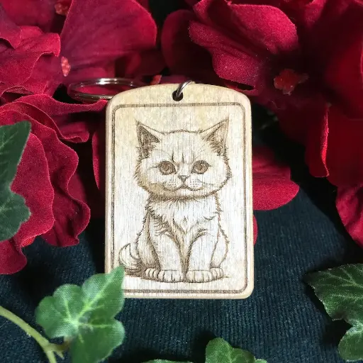White Long Fur Cat Keyring