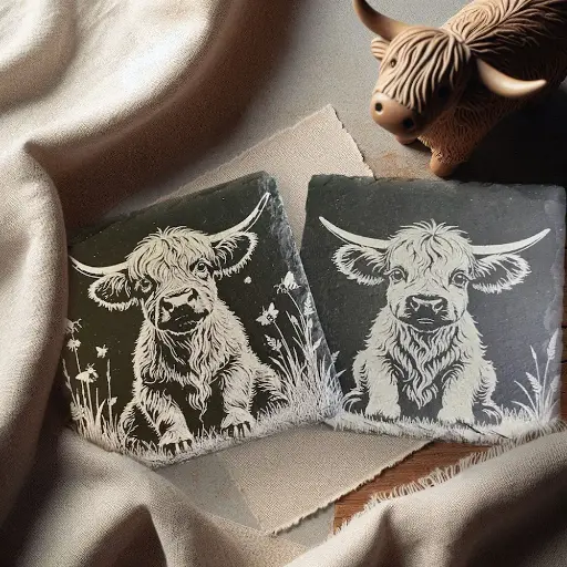 Highland Cow  - Square Slate Coasters 