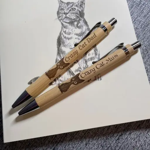 Crazy Cat Mum / Dad Bamboo Pens