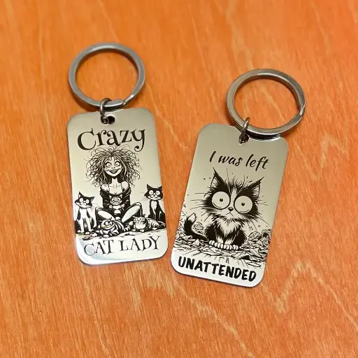Quirky Fun Cat Themed Metal Keyrings