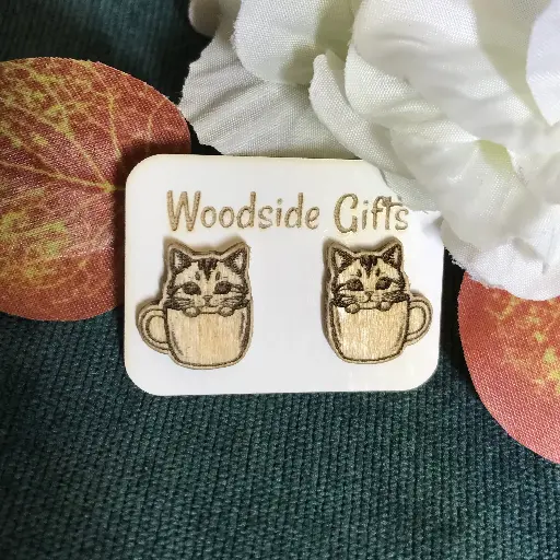 Cats in Cups - Barista Stud Earrings
